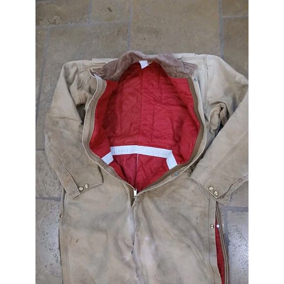 70s Carhartt Coveralls Sz M Boiler Jump Suit  Red Lining Distressed Corduroy VNT - Picture 3 of 16